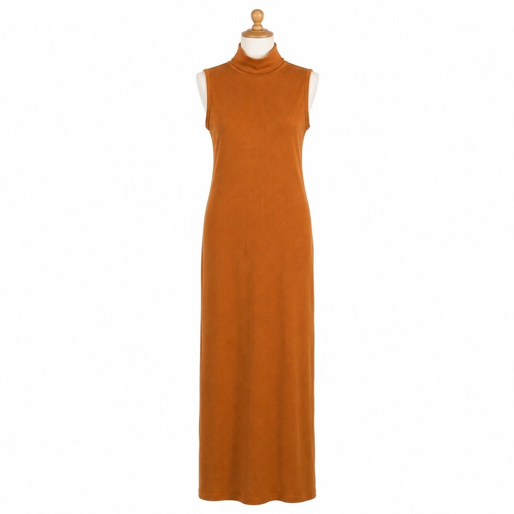 House of Harlow 1960 Wom M Orange Ribbed Knit Sleeveless Turtleneck Maxi Dress